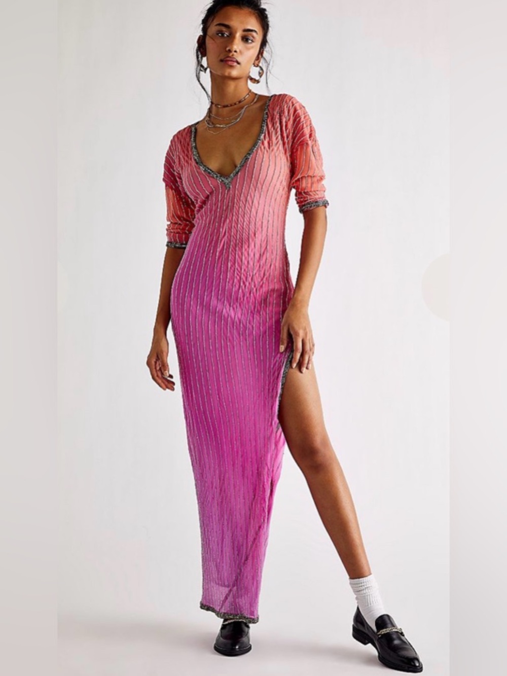 Jen’s Pirate Booty Beegee Pink  Ombre V-Neck Maxi Dress Free People small